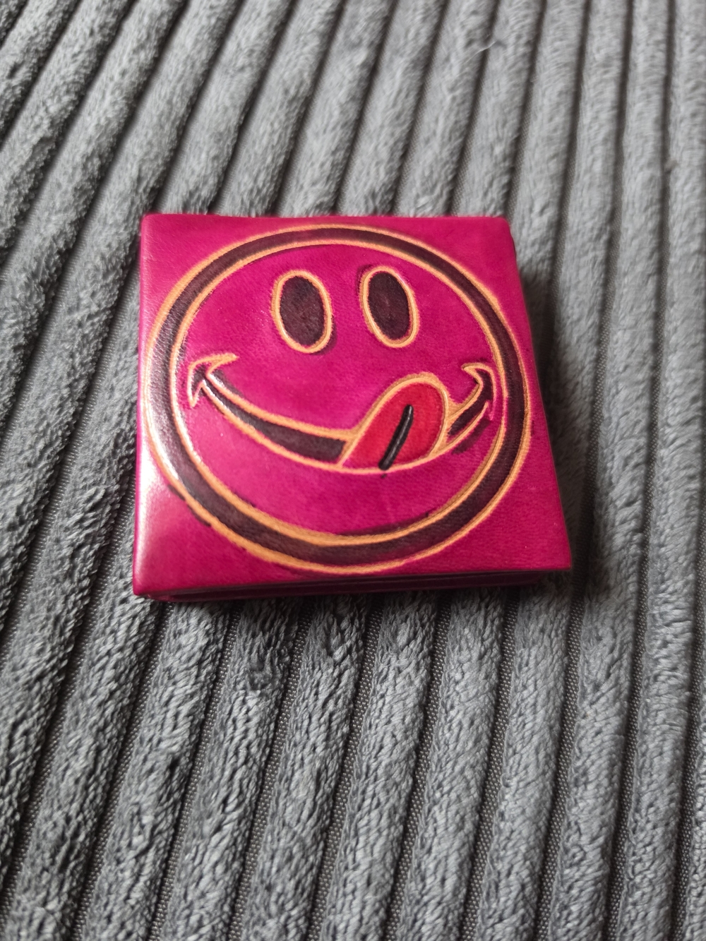 Vintage Hot Pink Leather Smiley Face Coin Purse
